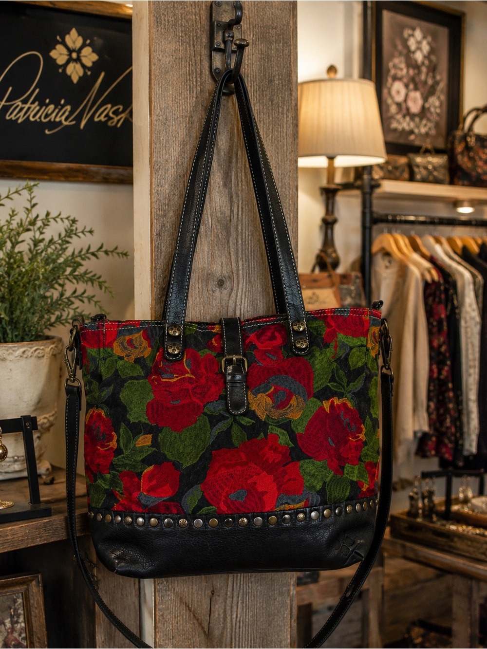 Patricia Nash Zancona Fall Tapestry Embroidered Floral Leather Tote Crossbody